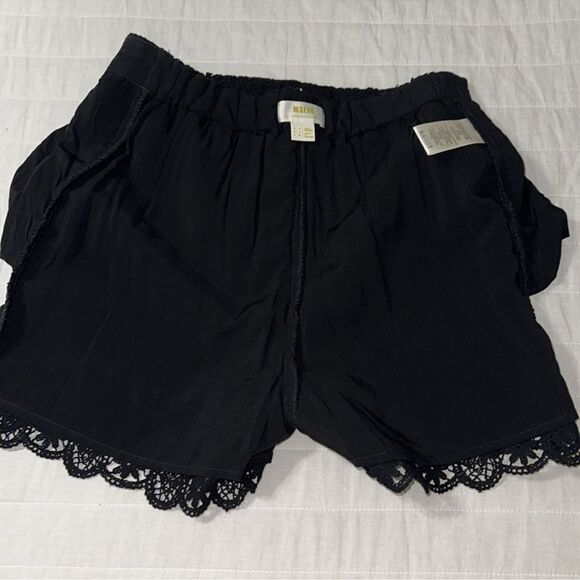 Anthro x Maeve 4 Black Crochet Faux Button Front Pull On Dressy Shorts w/Pockets - Picture 14 of 16